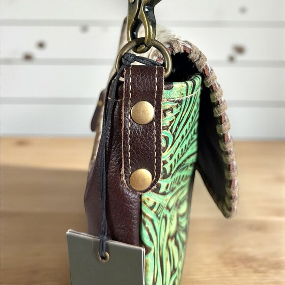 Myra Bag Embossed Leather & Hair-on Shoulder Crossbody Bag "Canyonlands"- New - Picture 13 of 14